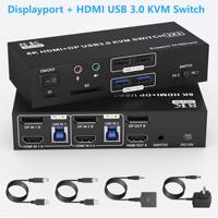 4K 240Hz Dual Monitor DP2.0 KVM Switch 8K 60Hz USB 3.0 HDMI Displayport KVM Switch 2 in 2 out Mixed Display 2 Monitor 2 Computer