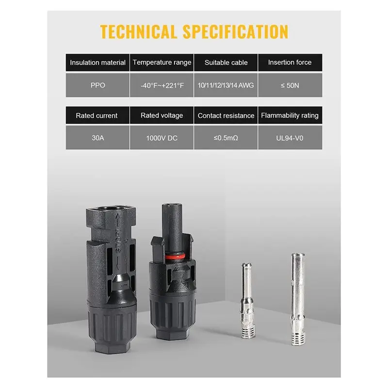 AB13-Solar Connectors UV Resistance Solar Connectors Solar Connectors For 10AWG PV Cables 12 PCS PV Cables Connectors