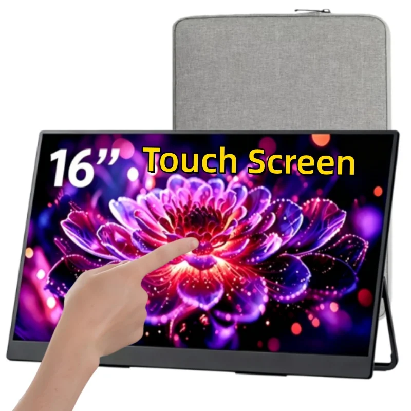 XAIT HUCKY 16 Inch Touch Portable Monitor with Storage Bag, Compatible with PC, Laptops, Phones, Handheld Consoles, Switch, PS4/