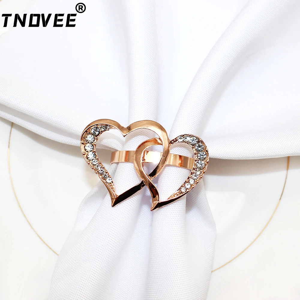 8Pcs Love Heart Napkin Rings Crystal Napkin Rings Holder for Valentine's Day Mother's Day Wedding Anniversary Party Table Decor