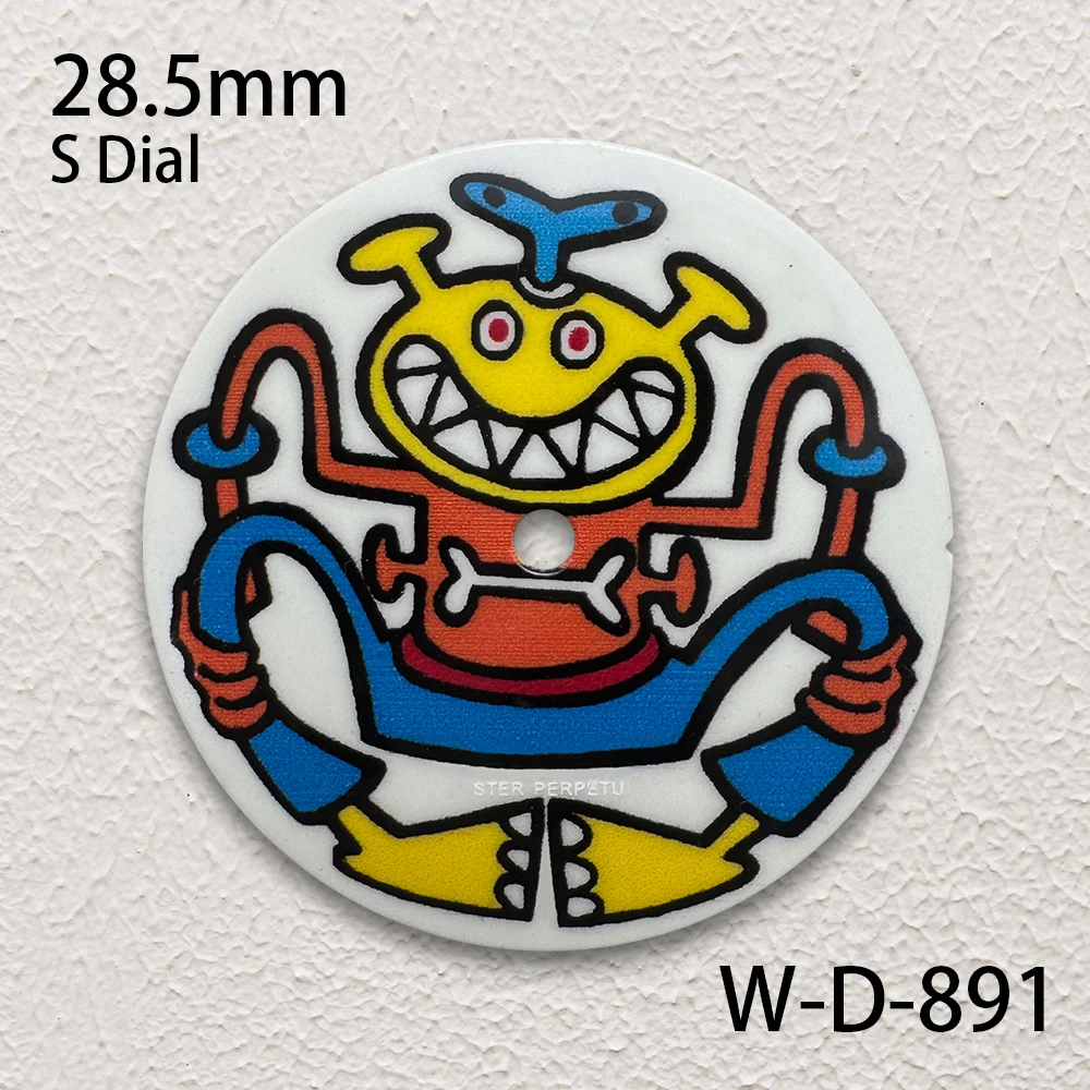 28.5mm S Logo Cartoon Enamel Dial Fit NH35/NH36/4R/7S Japanese Movement High-Quality Dial Watch Modification Accessories