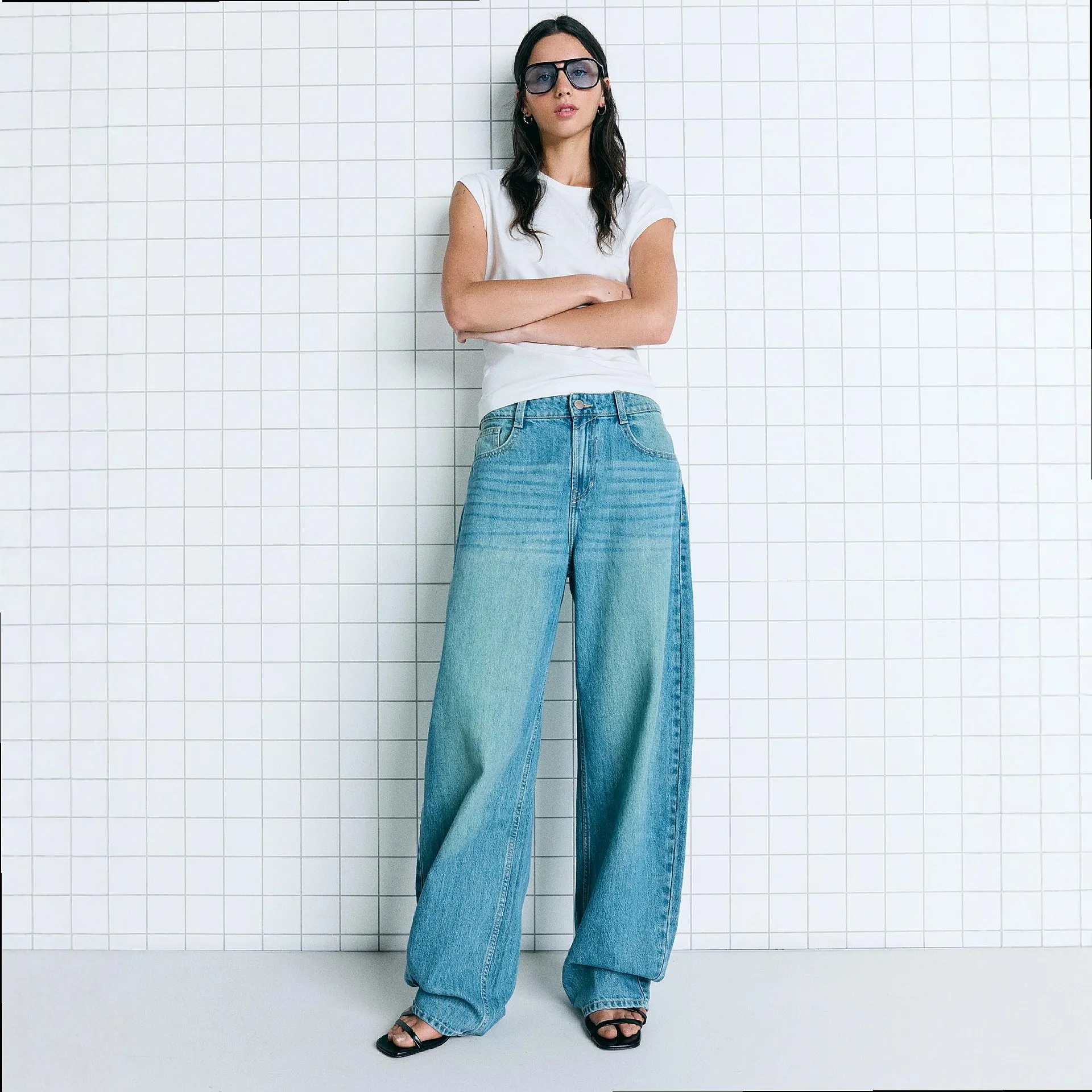 High Waist Wide Leg Jeans Women Baggy Vintage Washed Curved Seam Denim Pants Ladies Jeans Spring Summer Loose Fit