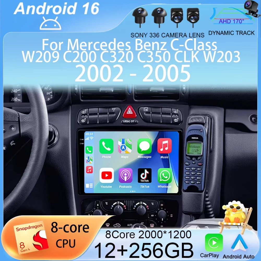 

Автомагнитола Android 16 для Mercedes Benz C-Class W209 C200 C320 C350 CLK W203 2002-2005, мультимедийный плеер с GPS и поддержкой CarPlay