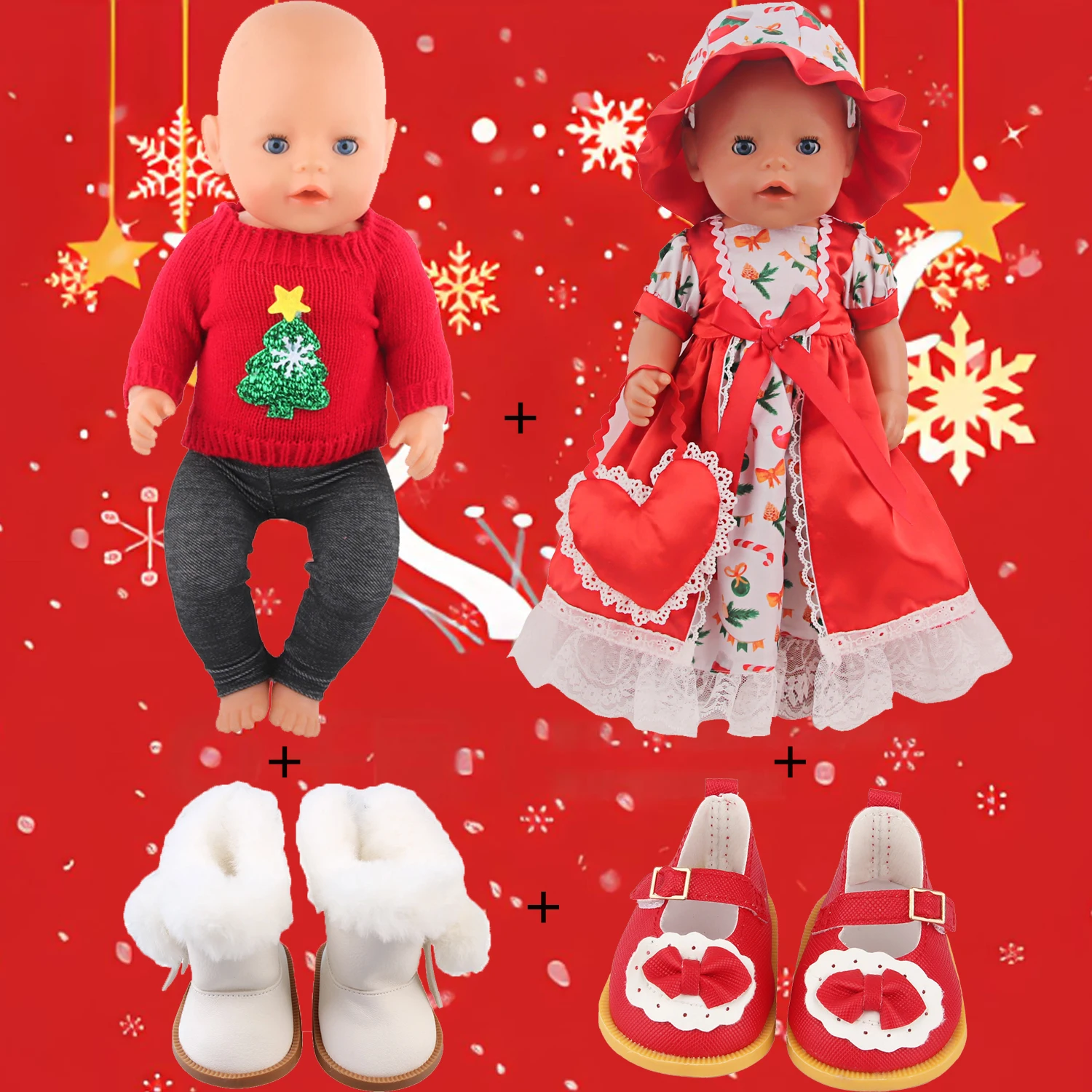 

Милая одежда, красный свитер в виде рождественской елки + леггинсы, комплект одежды для куклы + комплект платья для 18-дюймового американского и 43 см новорожденных, куклы OG