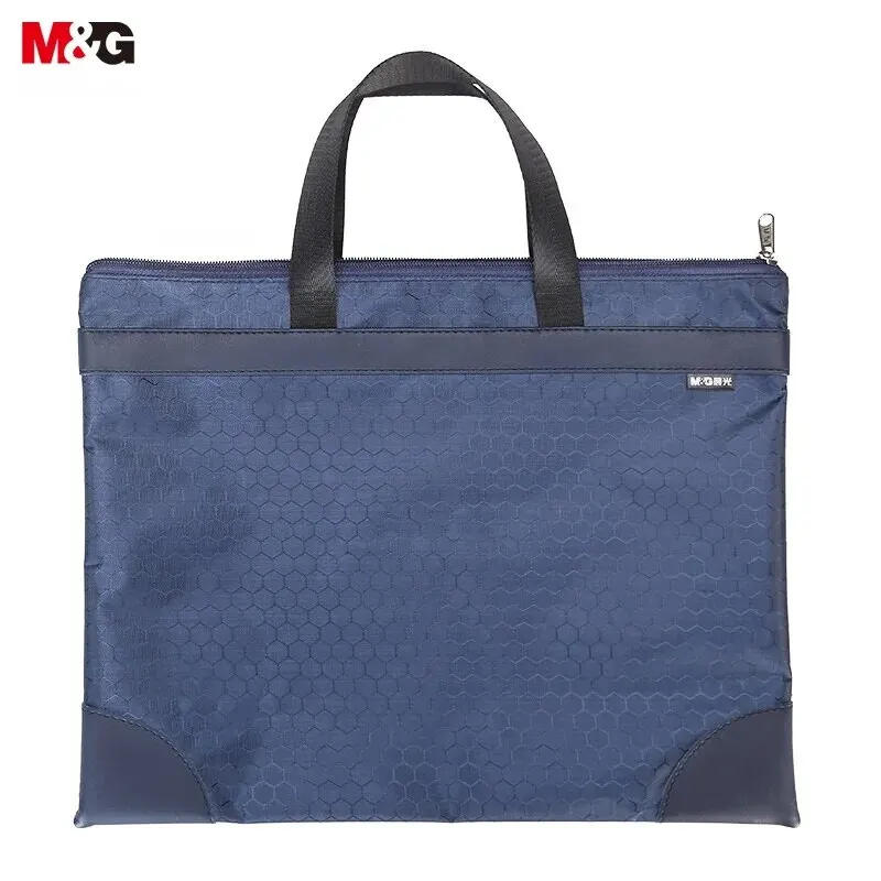 M&G Stationery A4 Blue/black Pattern Portable Conference Bag Large Capacity Business Zipper Bag Information Bag File Bag 1pc