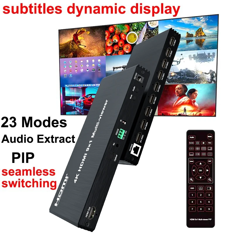 

4K 60hz 9x1 HDMI Multi-viewer 9 in 1 Out Seamless Switch No Black Screen 9 Ports HDMI Multi Viewer W/ 3.5mm Audio Out PIP RS232