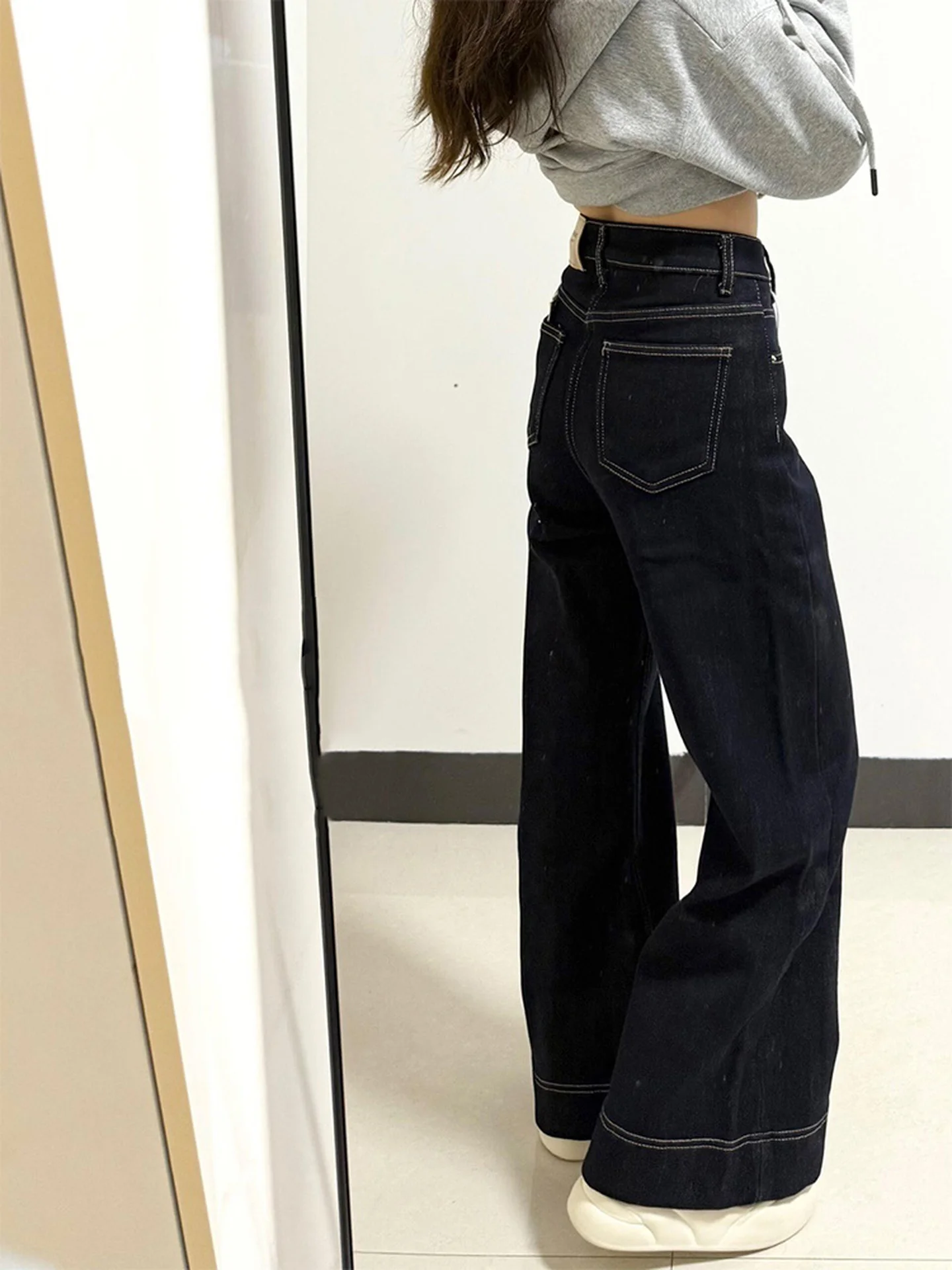 

Retro American Flared Thin Black Jeans Women's Summer New plus Size Warm Slim Straight Leg Pants High Waist Denim Casual Wear