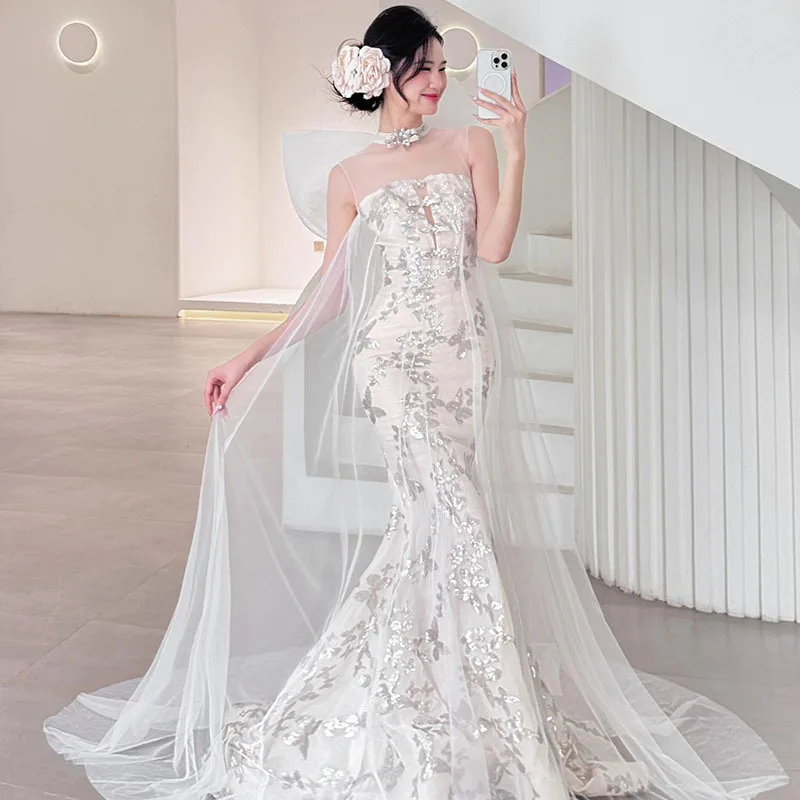 

Новое женское утреннее платье в китайском стиле, легкое, роскошное, элегантное, с изысканной отделкой, белое, с эффектом "хлебный тост"