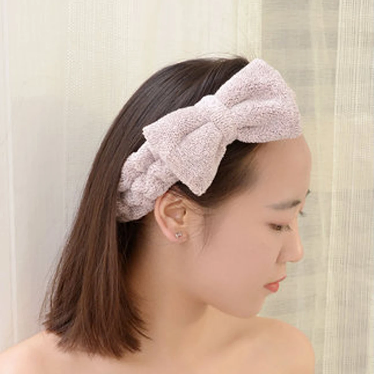 

2pcs Coral Headband Bow-knot Hair Band Women Kids Stretchable Velvet Hair Wrap for Face Framing Brushing Teeth Decoration