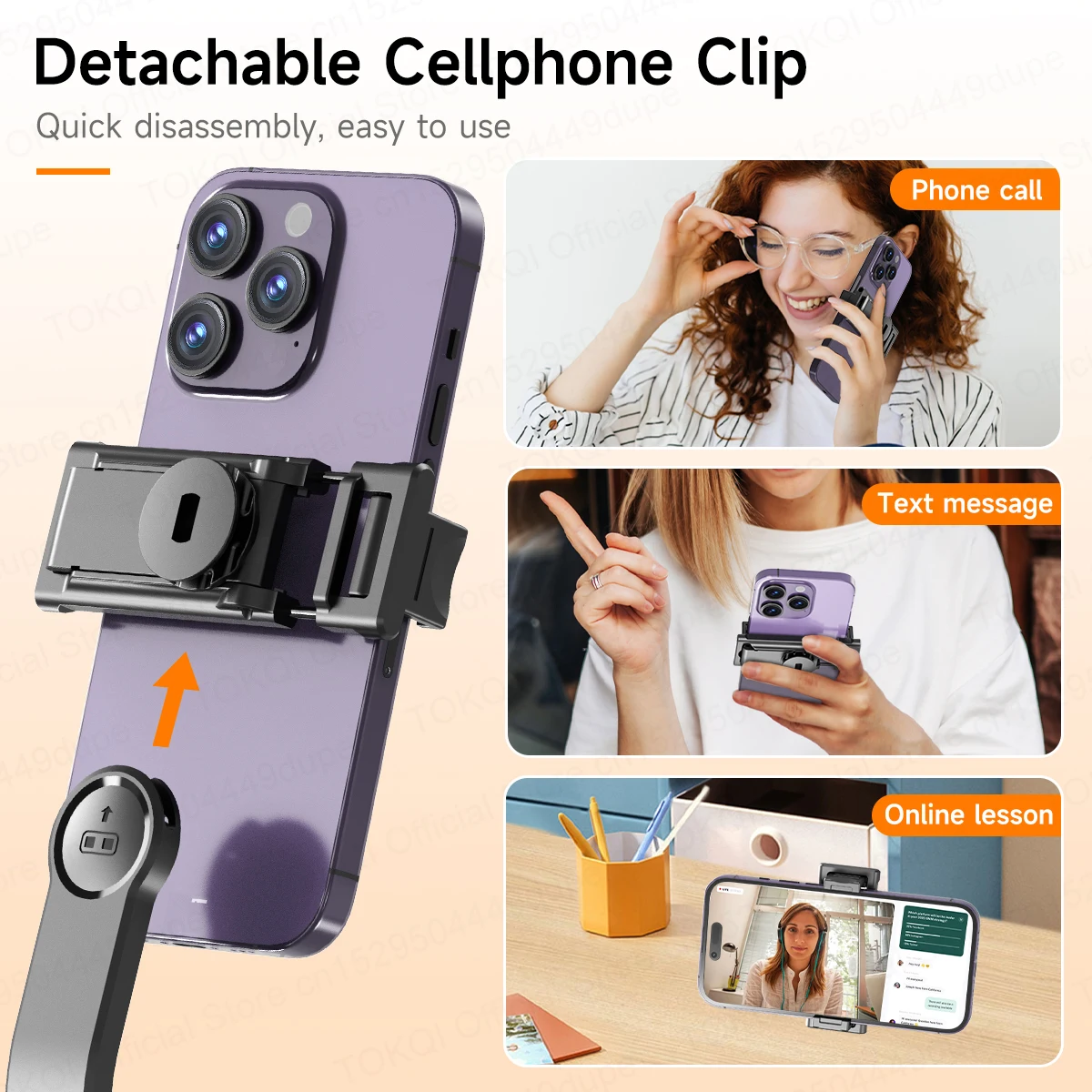 Mini Statyw Selfie Stick TOKQI z 3 Kolorowymi Światłami Wypełniającymi, Odłączanym Uchwytem, Obrotem 360° i Pilotem Bluetooth do Vlogów i Transmisji na Żywo — zdjęcie produktu 4