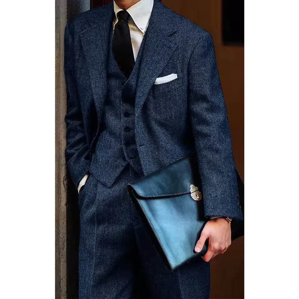 

Men's Herringbone Suit 3 Piece Set Notch Lapel Single Breasted Slim Fit Comfortable Elegant Business Suit Casual Stylish Formal