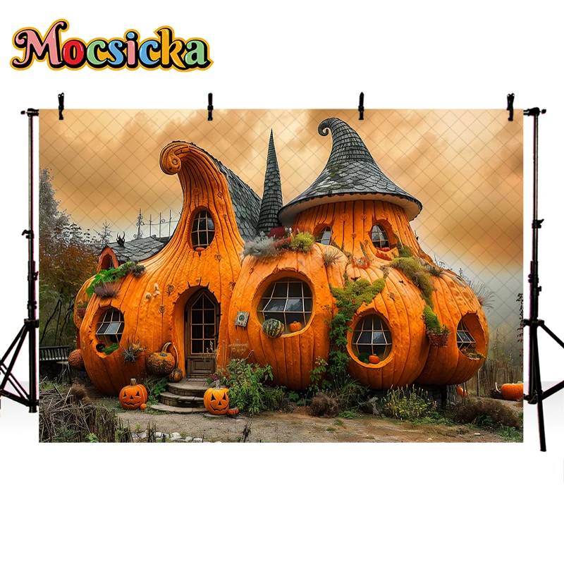 Mocsicka Pumpkin House Backdrop Kids Baby Birthday Cake Smash Props Adult Child Photography Decor Autumn Harvest Farm Background