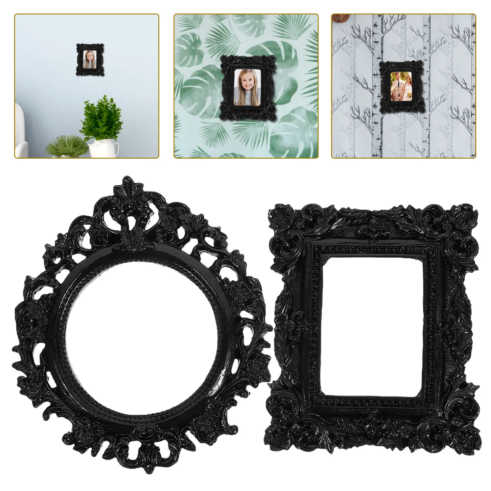 

2Pcs Resin Mini Picture Frames Vintage Style Photo Frame Baroque Craft Ornament Small Decorative Display Frame