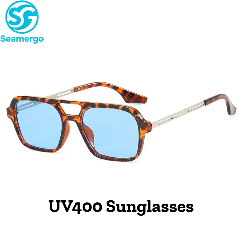 

Women's Stylish UV400 Sunglasses Trendy Outdoor Double Bridge Goggle Shades for Men Female Luxury Design Rectangular Sun Glasses