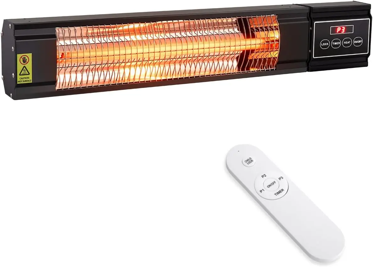 1500W Electric Infrared Patio Heater for Outdoor Use, IP65 Approved Wall-Mounted Heater with 3 Heating Levels, Ideal for Decks, Garages and Backyards