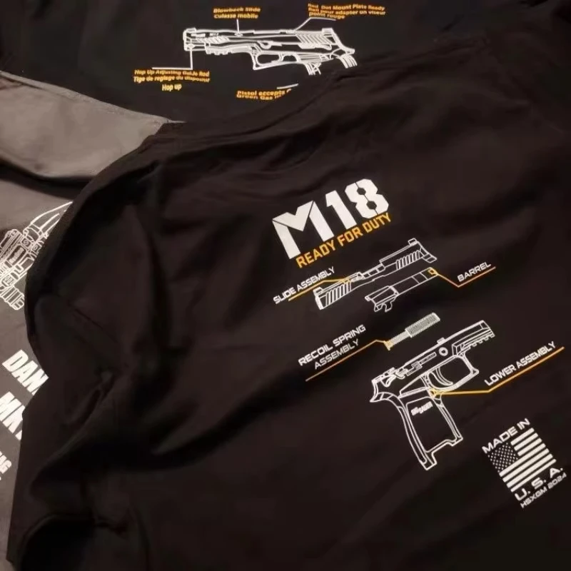 Family Matching T‑Shirt Tactical Weapon Diagram Style Chest & Back Dual‑Side Print Tech Streetwear  Loose‑Fit Cotton Tee Tops