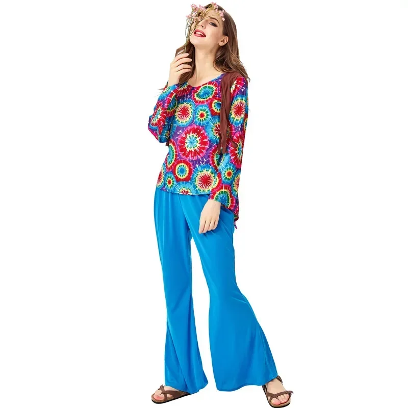 Adult Retro 60s 70s Hippie Love Peace Costume Cosplay Women Men Couples Halloween Purim Party Costumes Fancy Dress