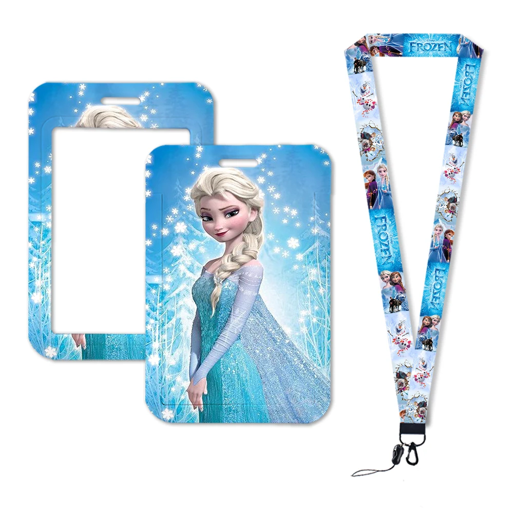 W Frozen-correa para el cuello para llavero, soporte para insignia de Elsa, tarjeta de identificación, cuerda colgante, cordón Lariat para llaveros, accesorios para niños