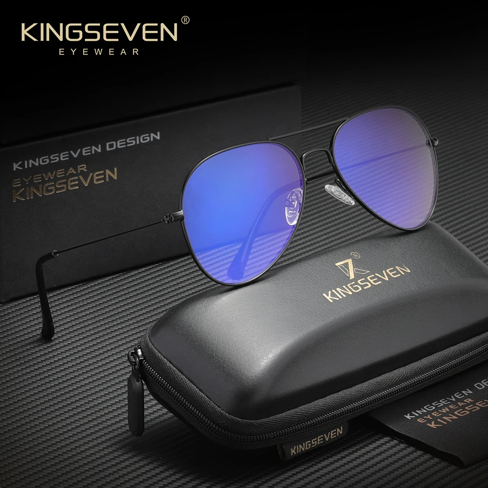 

KINGSEVEN Pilot Blue Blocking Glasses Men/Women Phone Computer Home Comfort Anti-Blue Ray Eyewear Students Daliy Use Eyeglasses