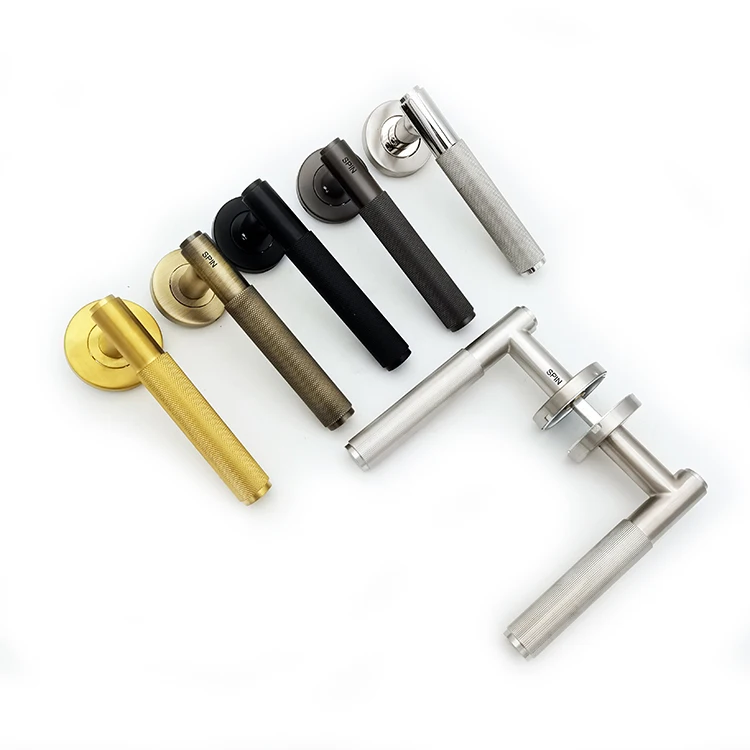Luxury Modern Gold Black Zinc Alloy Door Lock Set Knurled Interior Privacy Door Handles Villa Windows