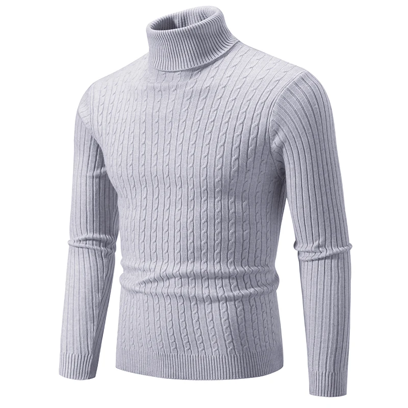 Pull en tricot torsadé à col haut pour hommes, pull chaud polyvalent, simple, document solide, mode décontractée, nouveau