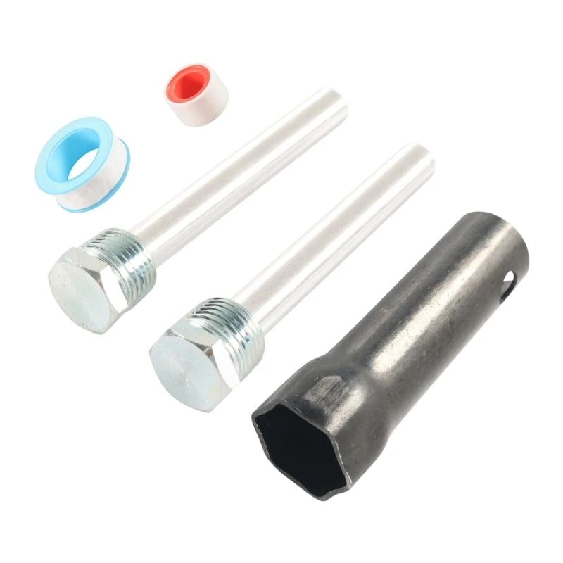 Travel Trailer Water Heater Anode Rod Set, Magnesium 1/2 Male Thread, 2 Pack with Washer and Seal Tape Service