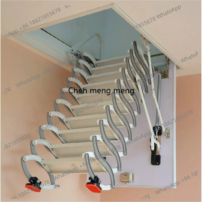 Steel attic Telescopic Ladder with hatch Ceiling fold Stairs Home  loft Ladder Pull Down Custom Size 5ft-12ft