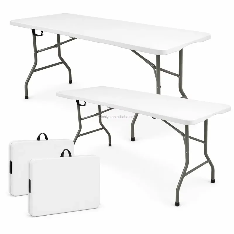 for CE 5 FT Lightweight Folding Camping Table Black Portable Alloy Steel Plastic Rectangular Outdoor Dining Table