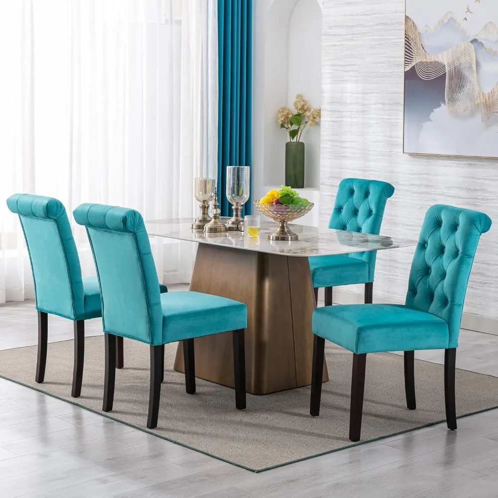 مجموعة من 4 كراسي بارسونز مخملية معنقدة - كراسي طعام بدون ذراع من الخشب الصلب #1