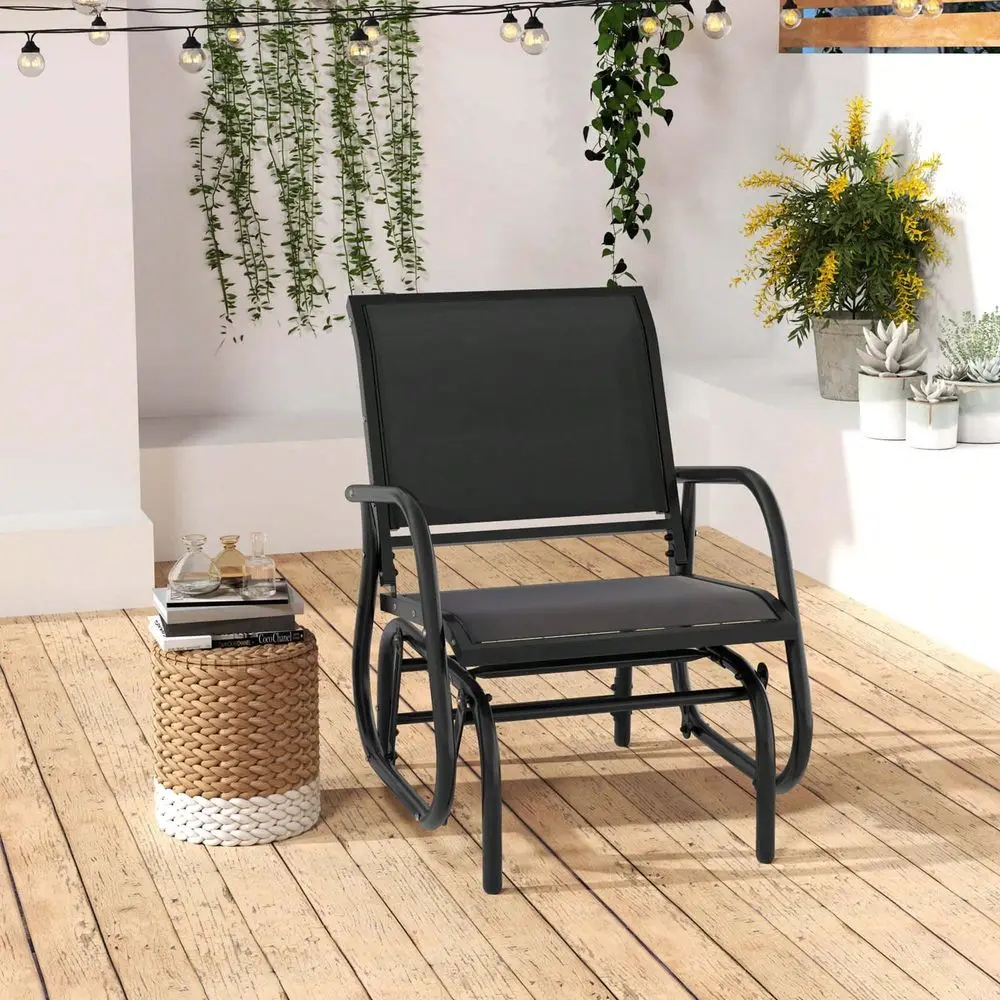 

Outdoor Single Swing Glider Rocking Chair Armrest Garden Porch Backyard Gray Brown Black