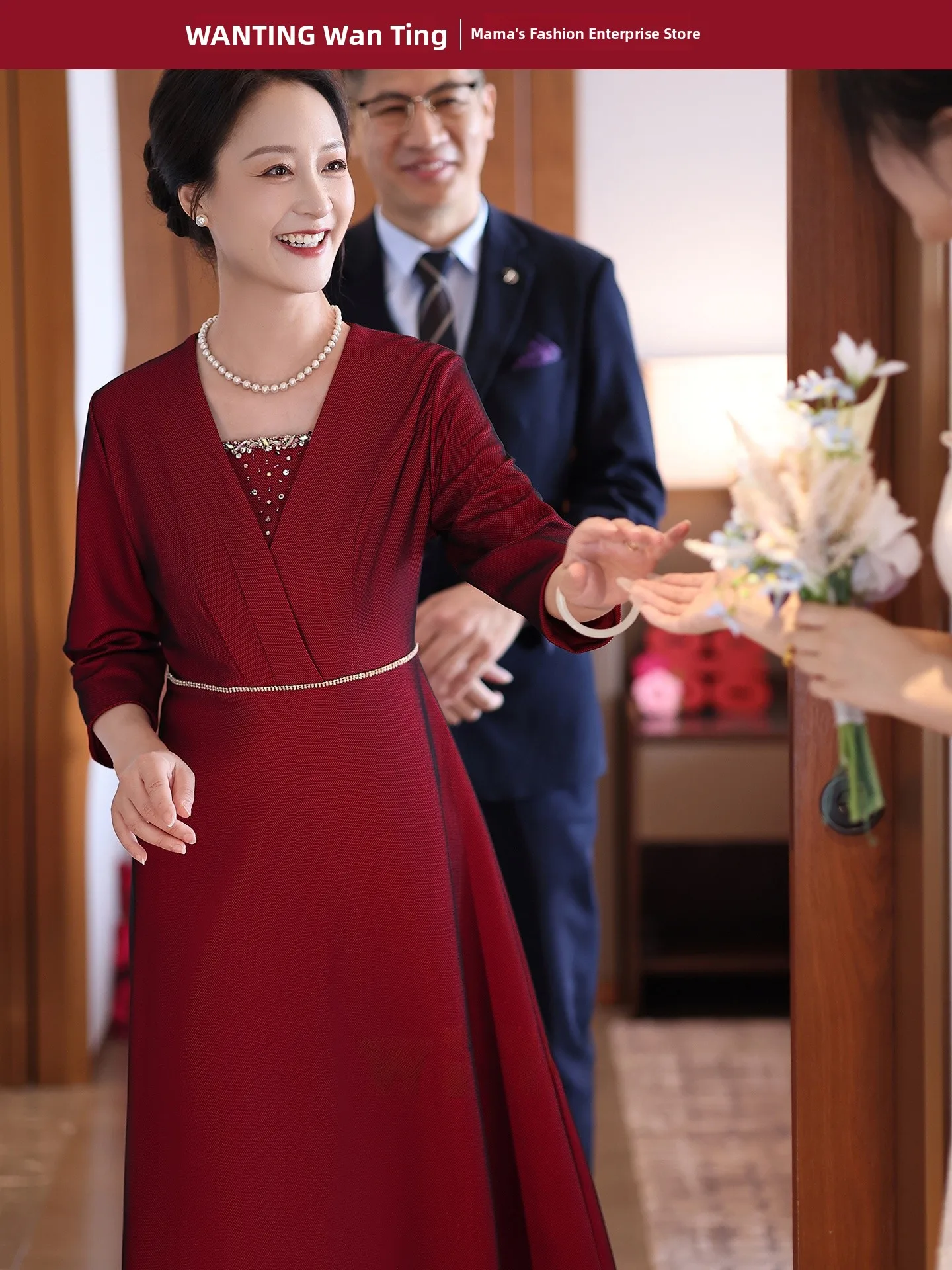 

Ele Chinese Sle Wedding Dr Materni Qipao Dr for Banquet Breathable Polyester Fiber Materni Celebration Gown