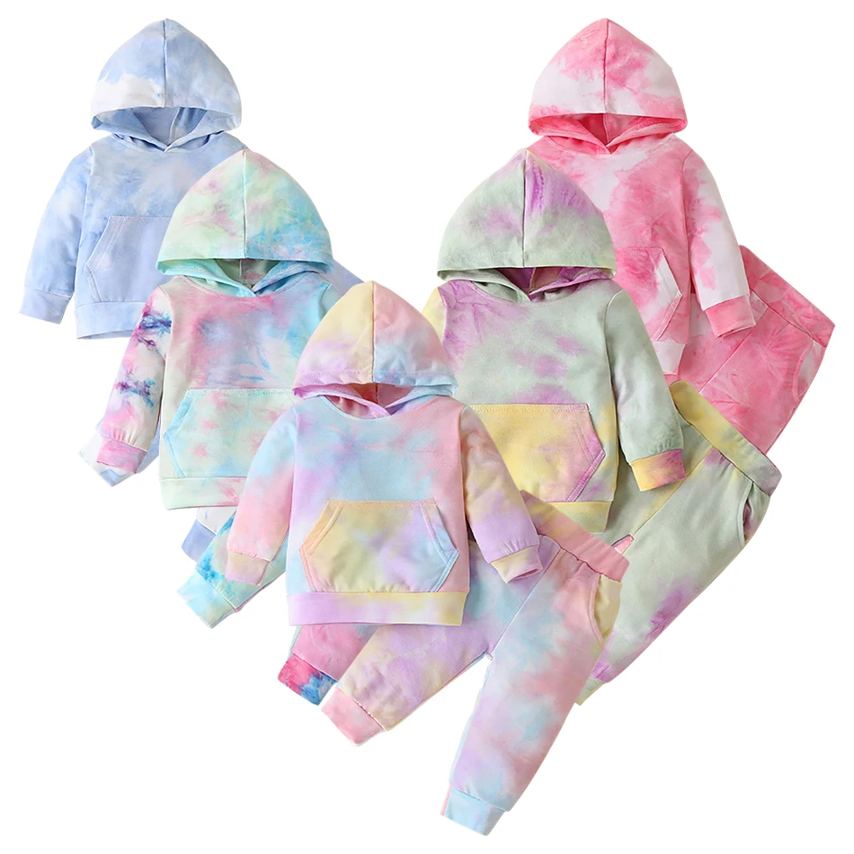 Frühling Kinder Modische Bequeme Tie-Dye Hoodie Set Unisex Mit Kapuze Sweatshirt Outfit Kinder Täglichen Tragen Casual Sets Neue