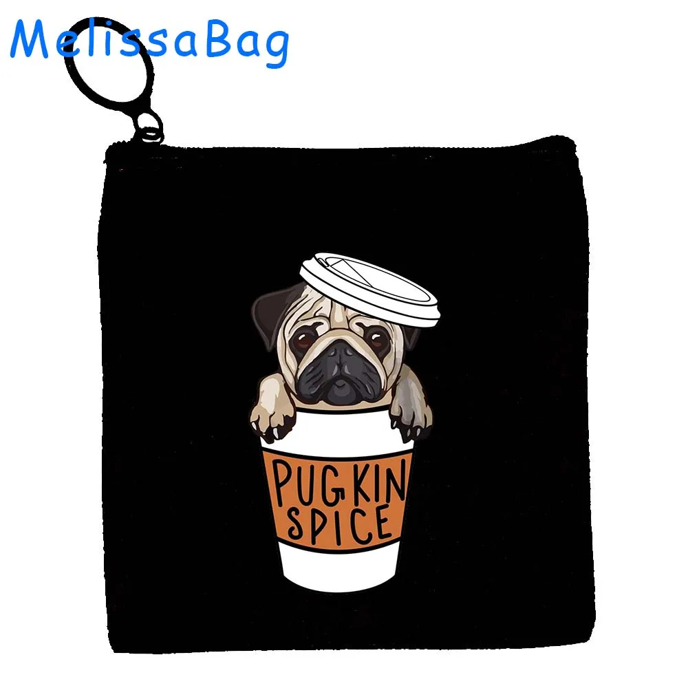 Funny Cute Pug Dog Lover Gifts Puppy Latte Coffee Mom Poodles Pug Life Loaf Canvas Coin Purse Key Case Bags Wallet Zipper Pouch