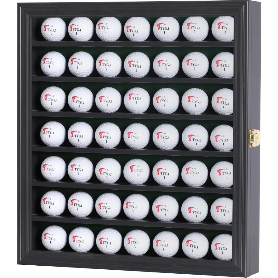 

Wall Mounted Golf Ball Display Cabinet Stand with 7 Shelves Storage Case Shadow Box Lockable Door Black Finish 49 Ball Holder G