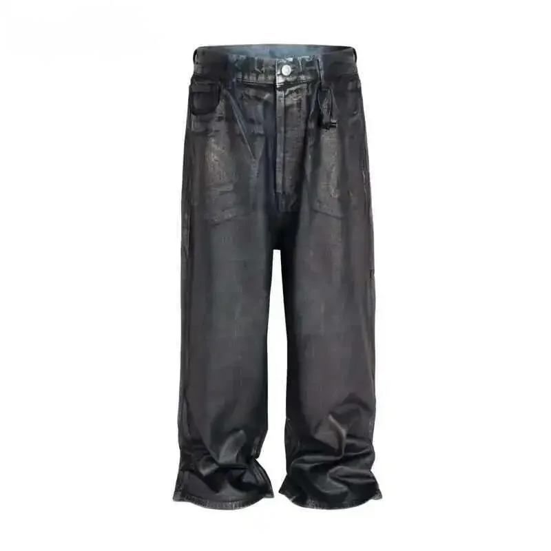 High Street Straight Mud Dye Destroyed Washed Vintage Jeans  2025 New American Trend Wide Leg Denim Trousers 2IR7Q
