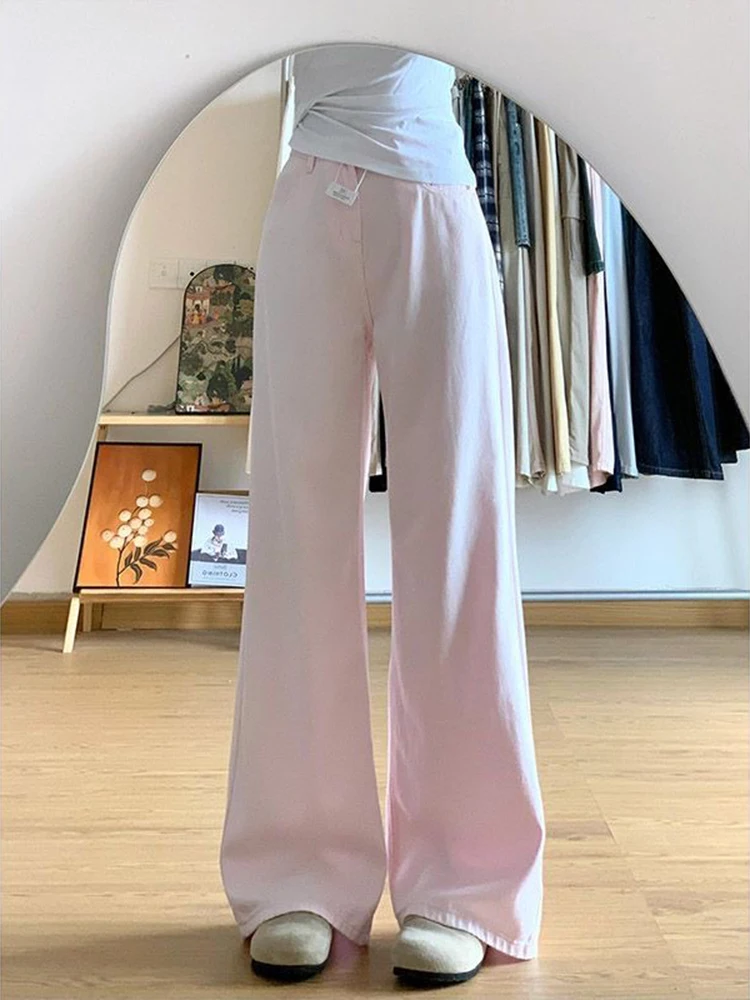 Pink Wide Leg Jeans Women Preppy Sweet High Waist Fashion Casual Denim Pants Female Student Loose Summer Chic Straight Trouser