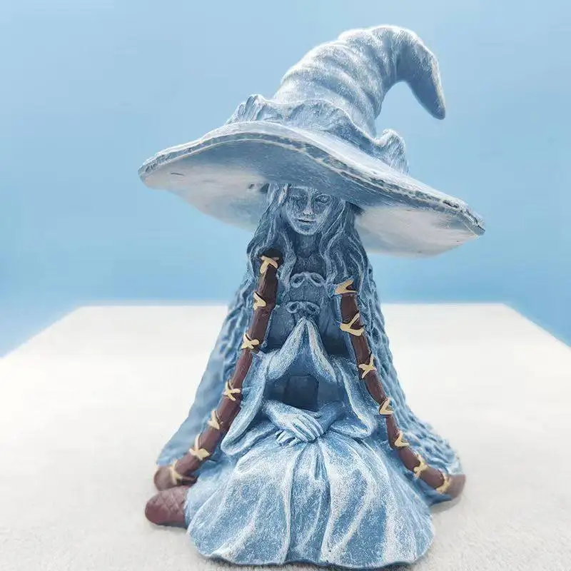 Smurfs bowing their heads, Tarot witches with four hands, sculpture of the Ice Goddess, ornament