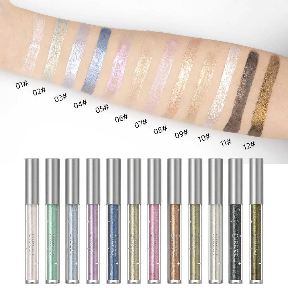 

QIBEST 12 Colors Liquid Eye Shadow Glitter Sequins Pearlescent Lying Silkworm Pen Brightening Eyeshadow Highlight Shiny Eyeliner