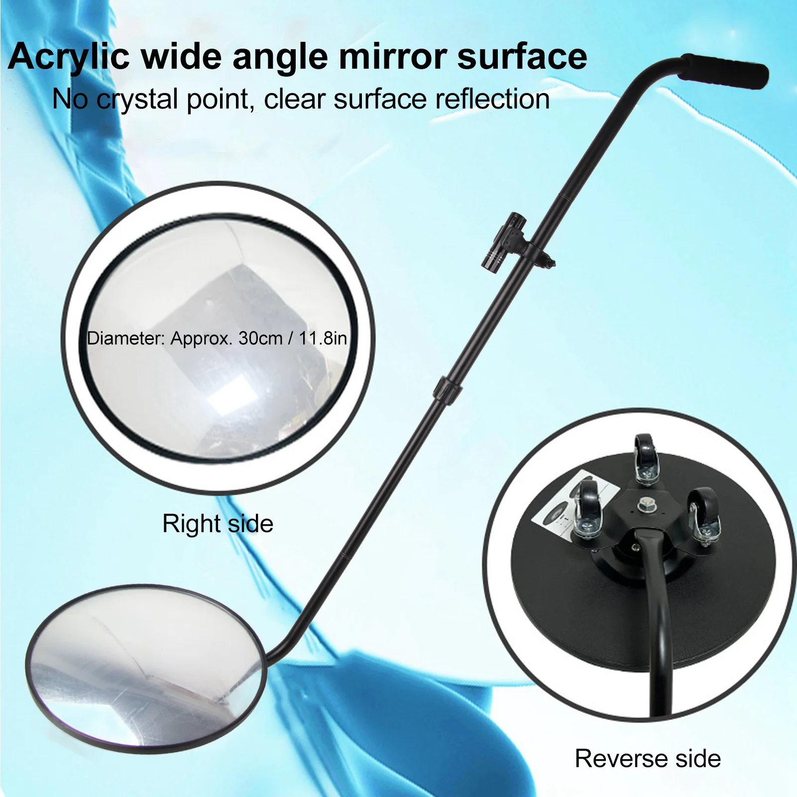 Under Car Inspection Mirror with Waterproof LED Lights Telescoping Handle Adjustable Angle Magnifying Vehicle Security Tool