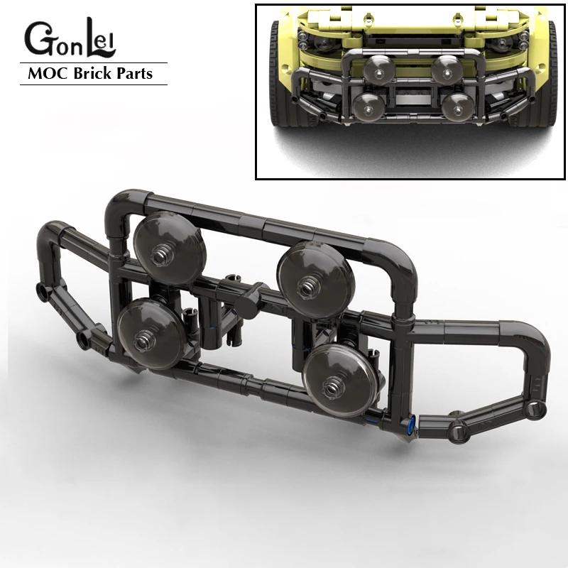 Technical Bull Bar with Transparent 3x3 Dish Bricks Bumper for Land SUV Rover Guardian Off-Road Vehicle Defender 42110 Cars Toys