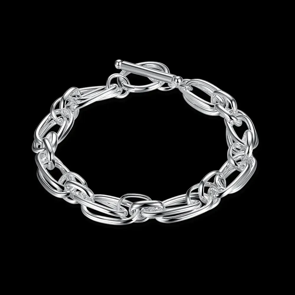 

925 Sterling Silver Chain Link Bracelets Men's Women Chunky Flat Curb Punk Jewelry Bracelet On Hand Luxury Fine Fashion Jewelry