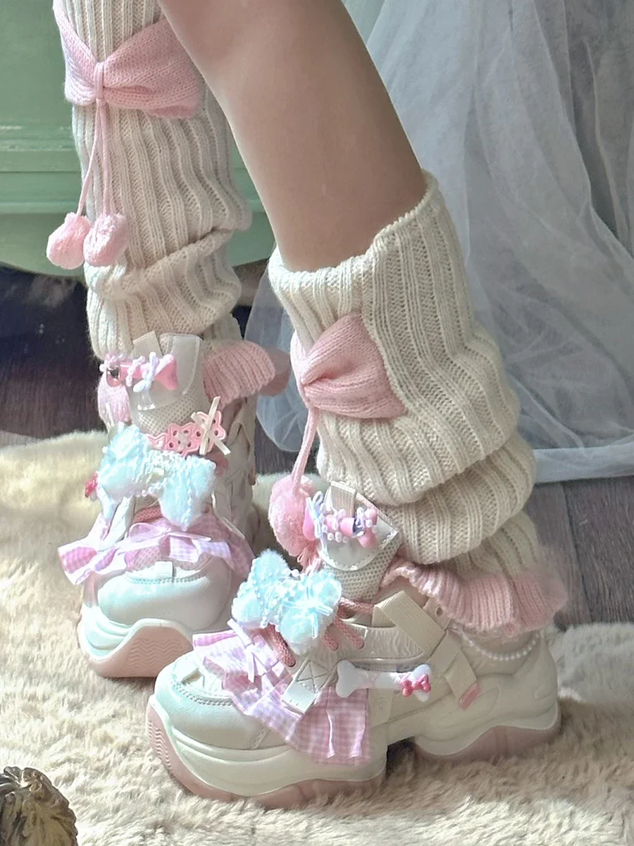 Pinkyo Original Lace Bow Sponge Cake Thick Sole Height Increasing Casual Dad Shoes 2024 Versatile Lolita Sweet Sports Shoes