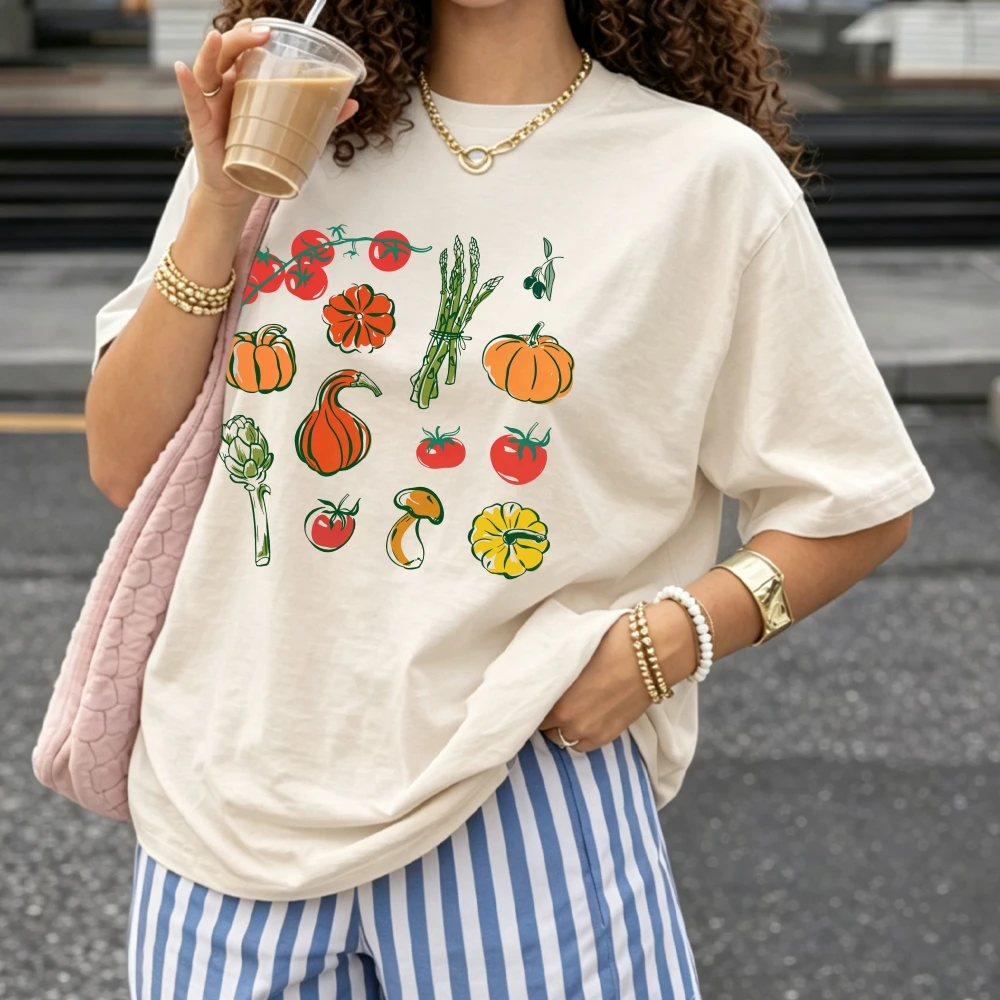 Vintage Cartoon Print T‑Shirt Unisex Funny Cat Dog Heisenberg Vegetable Pattern Short Sleeve Soft Cotton Tee Casual Street Tops