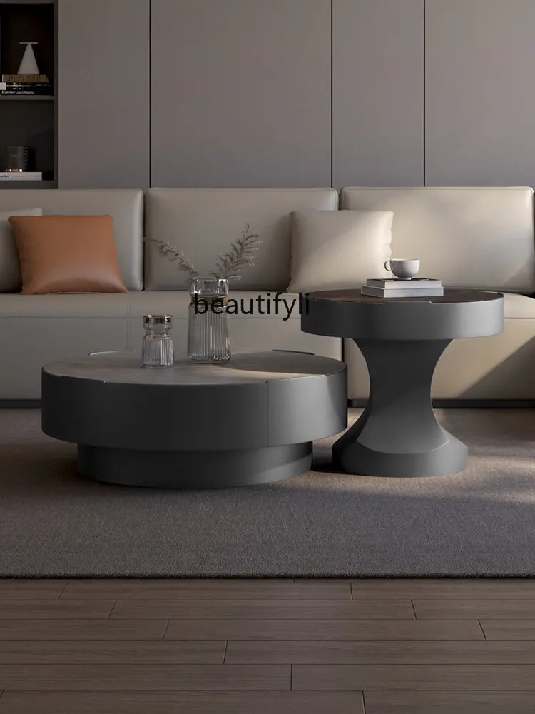 yj Italian Modern Simple and Fashionable Stone Plate Coffee Table Size Combination Light Luxury round Tea Table