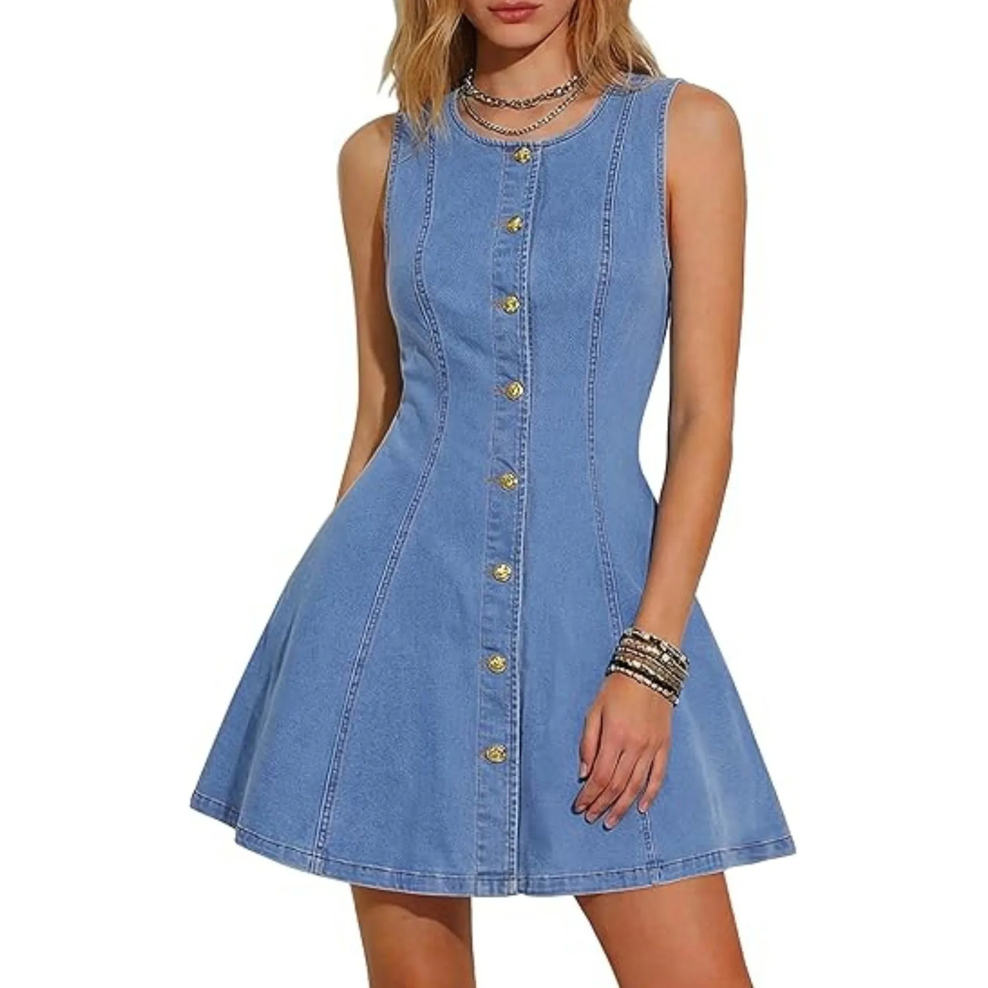 Sleeveless Button Front Dress Slim Fit Elegant with Open Front Cardigan Style Midi Length High Waist Women Dress for Spring