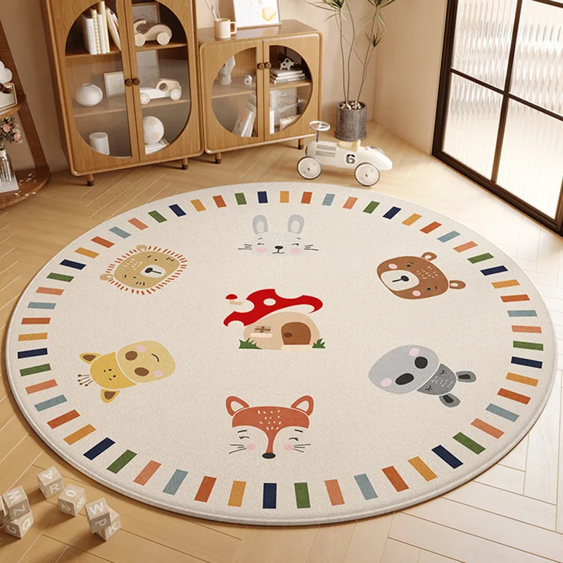 VIKAMA Bedroom Stain-Resistant Children's Room Bedside Rug Round Crystal Velvet Carpet Living Room Coffee Table Rug Home Decor