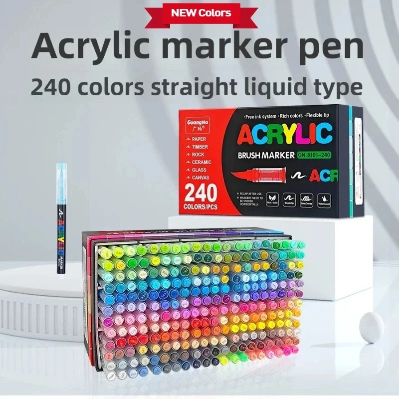 

GUANGNA 240-12 цветов прямой жидкий акриловый цветной маркер водостойкая мягкая ручка-кисть для металла художественные школьные принадлежности канцелярские принадлежности