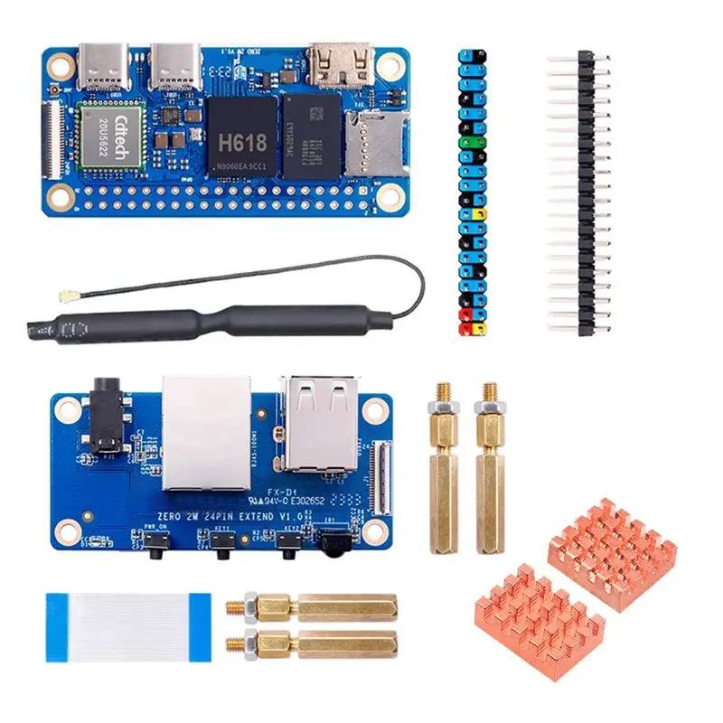 Carte de développement pour Orange Pi Zero 2W, RAM + carte d'extension + dissipateur thermique DDR4 H618 Wifi5 BT5.0, prise en charge 4K 60FPS