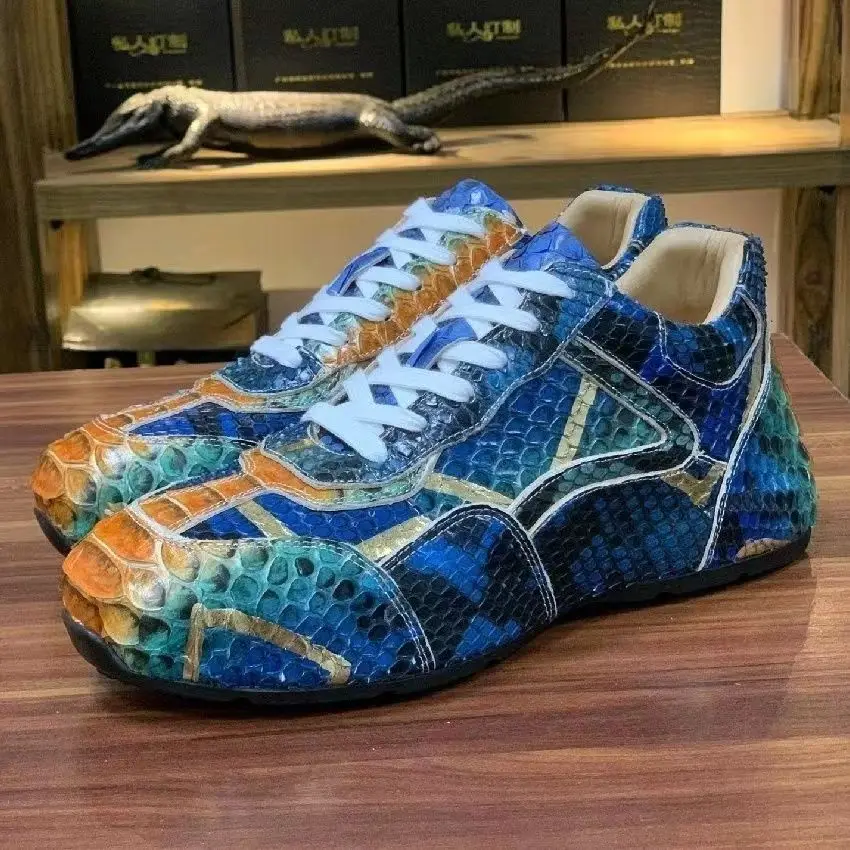 BATMO 2024 new arrival Fashion Snake Skin causal shoes men,male Genuine leather Sneakers PDD447