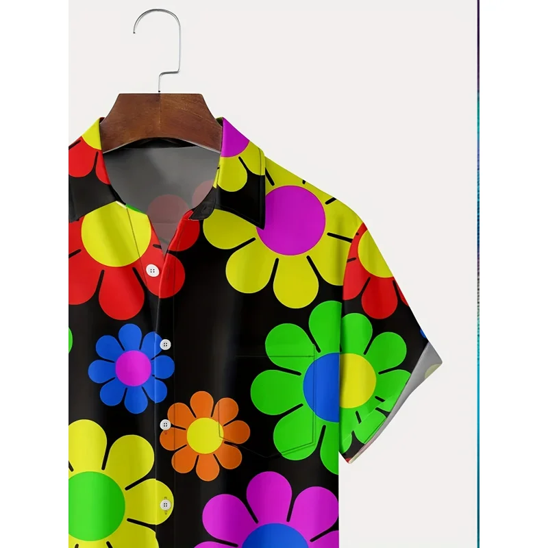 قميص هاواي صيفي مزين بالزهور للرجال، ألياف بوليستر 100%، نمط عطلة الصيف، نسخة عادية، قماش قابل للتمدد قليلاً، 120 جرام